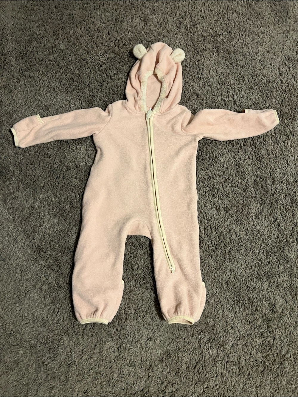 PatPat Light Pink Hooded Fleece One-Piece with Bear Ears